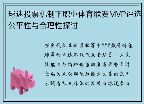 球迷投票机制下职业体育联赛MVP评选公平性与合理性探讨