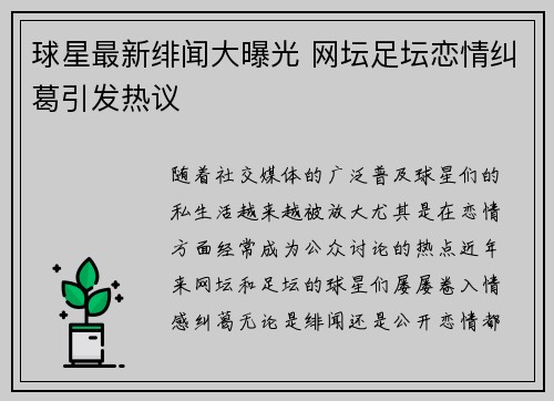 球星最新绯闻大曝光 网坛足坛恋情纠葛引发热议